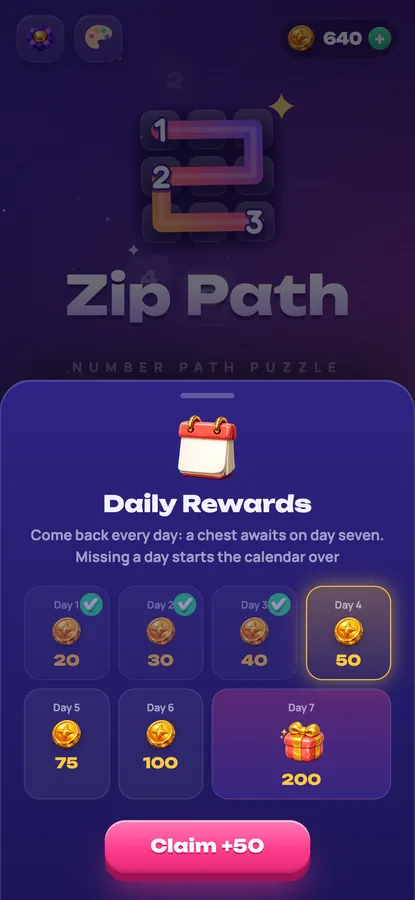 Zip Path: daily rewards and the big prize on day seven